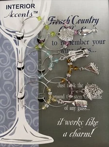 Set of 6 Interior Accents Wine Glass Stemware Charms/Markers Wine Theme - Picture 1 of 4