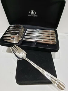 Strachan 18/10 Stainless Flatware -1 SET OF 6 Dessert Salad FORKS EUC 7" Cross - Picture 1 of 10