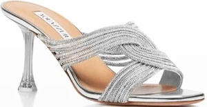 Nuevo AQUAZZURA $1250 Plata Bling Cristal Embellecido Stiletto Mulas Italia EU 41 - Imagen 1 de 9