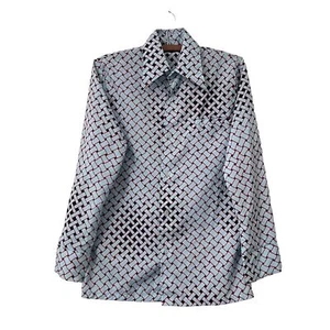 VTG Lancer California Blue Red Woven Print Long Sleeve Button Shirt Mens Size S - Picture 1 of 6