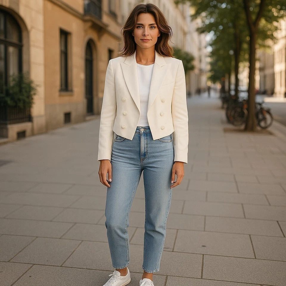 POLO RALPH LAUREN Women Blazer S White Wool Blend Cropped Peak Lapel RRP$963 - Image 1 of 4