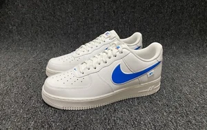 Nike Air Force 1 '07 Mens Shoes US 11.5 UK 10.5 New White Blue Leather Sneakers - Picture 1 of 24
