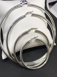Pendiente de aro redondo liso de plata esterlina 925 genuino de 3 mm ancho TODOS LOS TAMAÑOS - Imagen 1 de 12