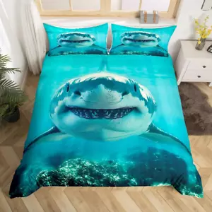 3D Shark Printed Bedding Set,Sea Animals Duvet Cover for Kids Teens Boys Girls,S - Picture 1 of 7