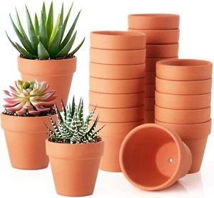 24 Pack 3 Inch Terracotta Pots, Mini Clay Pots with Drainage Holes,Cactus Flower - Picture 1 of 8