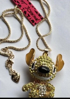 Collar Betsey Johnson Stitch 3D Cristal Amarillo Estrás Lilo Cabeza Articulada Foto 1 de 4