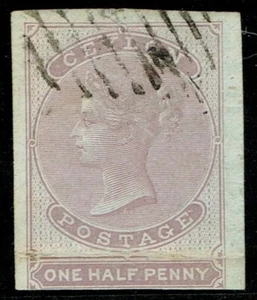 Ceylon 1857 1/2d Reddish Lilac on Blued Paper SG16 Very Good Used Cat. £700.00 - Picture 1 of 2