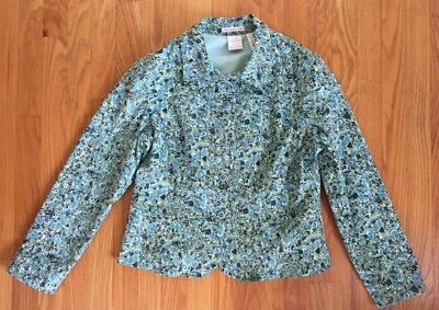 Emma James Womens Jacket 14P Blue Green Floral Corduroy Stretch (B1) - Image 1 of 4