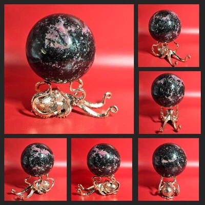 Natural Pink Black Rhodonite Crystal Ball Reiki Healing 1+LB - Image 1 of 4