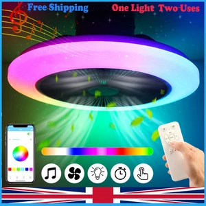 Modern Ceiling Fan with Light Bluetooth APP+Remote Music Speaker RGB Dimmable UK - Picture 1 of 29