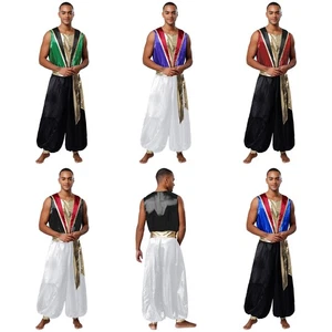 Mens Jumpsuit Metallic Belted Costume Arabian Outfits Loose Pants One Piece Top - Picture 1 of 72