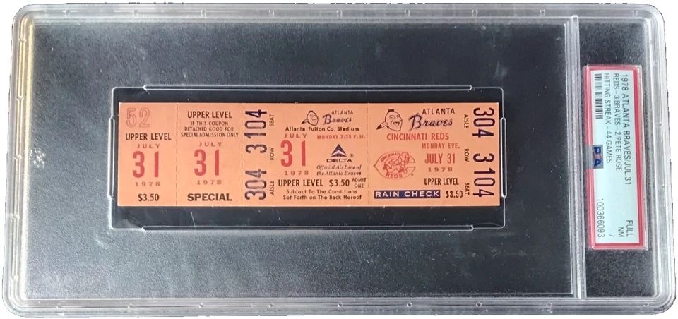 1978 PSA 7 Pete Rose Final Game 44 of NL Hit Streak FULL Ticket! Cincinnati Reds - Image 1 of 4