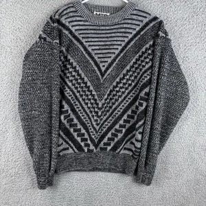 Suéter Tejido Geométrico Vintage Años 90 MTO International Grandpa Mediano Negro Gris - Imagen 1 de 4