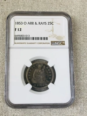 1853-O Arrows & Rays 25C Seated Liberty Quarter F12 - Image 1 of 4