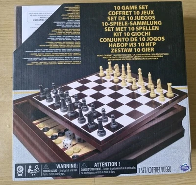 Chess / Draughts/backgammon Etc. Spin Master 10 Game Set In Wooden Case   New.  - Image 1 of 3