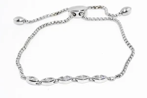 $650 .925 Sterling Silver .12CT Natural Round Cut White Diamond Cluster Bracelet - Picture 1 of 8