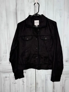 TOMMY BAHAMA TWO PALMS 100% LINEN RAW EDGE BUTTON UP JACKET BLACK SMALL - Picture 1 of 8