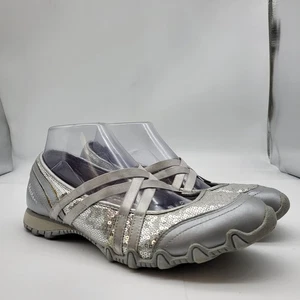 Zapatos Skechers Bikers plateados lentejuelas sin cordones Mary Jane talla 9 - Imagen 1 de 17