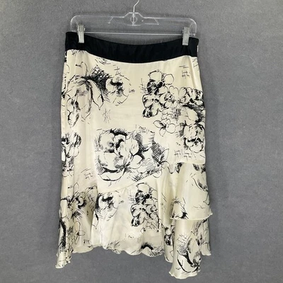 Vintage Y2K Pierre Cardin Floral Ruffle Skirt Black Cream 8 Feminine Coquette - Image 1 of 4