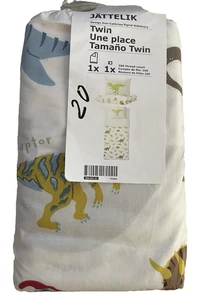 IKEA JATTELIK Bettbezug und Kissenbezug Dinosaurier Zweibettzimmer Kinderzimmer beige blau - Bild 1 von 2