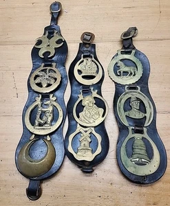 Horse Brass Brasses saddle Medallion Leather belts X 3 - Bild 1 von 4
