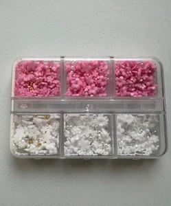 pink & white 3D flower nail charms set with pearls and resin pieces - Picture 1 of 7