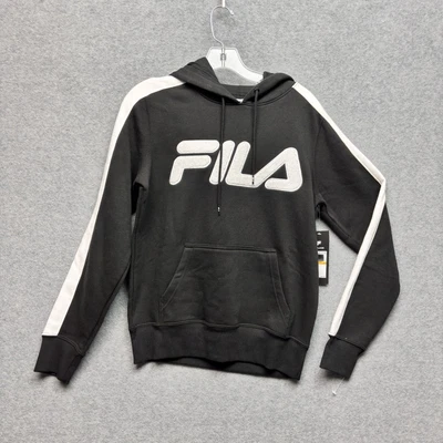 Sudadera con capucha Fila para mujer talla S negra con capucha logotipo de chenilla deletreado Foto 1 de 4