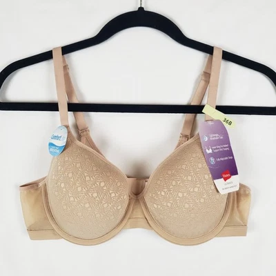 Hanes 胸罩 36B 终极透气舒适钢圈米色全新带标签 * 拉线 — 第 1/4 张图片