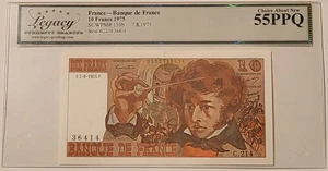 Frankreich 1975 10 Francs Banknote Berlioz Ch AU 55 PPQ Legacy Currency Grading - Bild 1 von 4