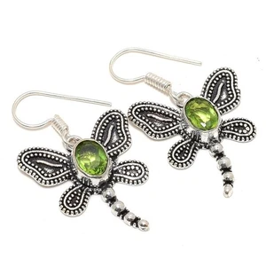 Butterfly - Peridot Gemstone 925 Sterling Silver Earring 1.5" k559 - Picture 1 of 5