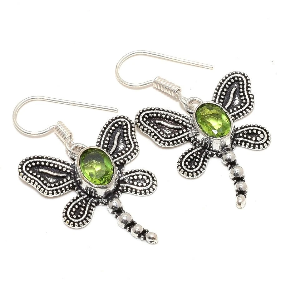 Butterfly - Peridot Gemstone 925 Sterling Silver Earring 1.5" k559 - Image 1 of 4
