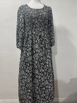 Vestido Croft Barrow Para Mujer M Negro Midi Floral Manga 3/4 Calado Línea A Boho Foto 1 de 4