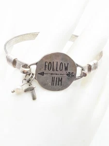 Silver Tone "Follow Him" Bangle Bracelet Relligious READ - Picture 1 of 10