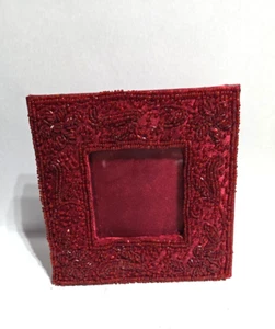 Vintage rot Seide & Perlen Quadrat Bilderrahmen 3" x 3" - Bild 1 von 11