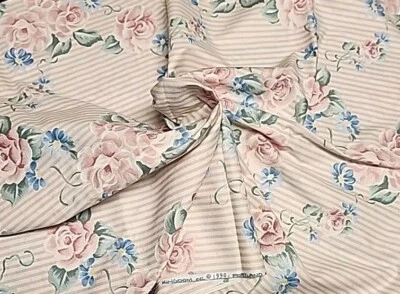Vintage 1990 Daisy Kingdom FABRIC Floral Pink White Stripe 28"L×45"W  - Image 1 of 4