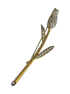 VTG Butler Gold Tone and Rhinestone Rosebud Tulip Brooch Lapel Pin Floral Mint - Foto 1 di 7