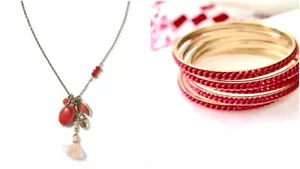 Banana Republic Women's RED Tassel Necklace Braided Stackable Bracelets Set 2 - Picture 1 of 2