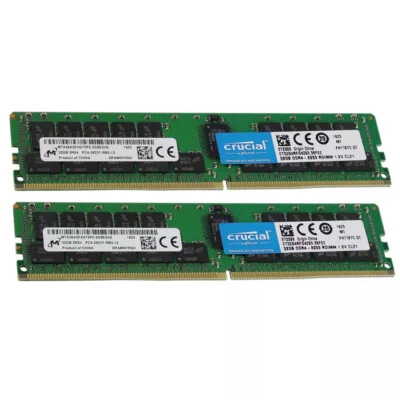 Crucial 64GB 2X32GB 2933MHz DDR4 PC4-23400 2RX4 ECC Registered Ram CT32G4RFD4293 - Image 1 of 4