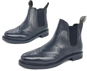 Boys Mens Brogue Leather Chelsea Pull On Boots Frank James Black Peckham - Picture 1 of 86