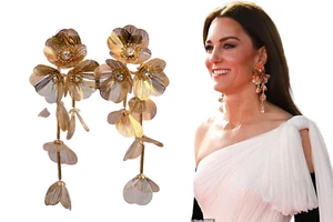 Boucles d'Oreilles Clip on Doré Long Fleur Métallique Princess Kate EH3 - Imagen 1 de 14