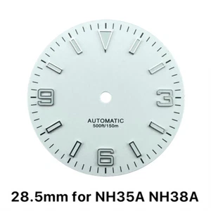 Reloj esfera blanca estéril de 28,5 mm esfera estilo explorador esfera sin fecha para NH38A NH35A BGW9 - Imagen 1 de 5
