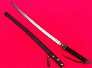 Military Japanese Army Sword Samurai Katana Signed Number Blade Oxhide Scabbard - Picture 1 of 16