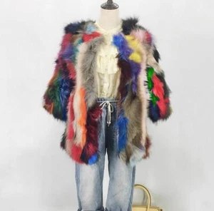 Echtpelz Waschbärfell Mittellang Mantel Bunt Fuchspelz Neu Damen Jacken Outwear - Bild 1 von 9