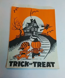 Vintage Halloween Trick Treat Gift Candy Bag Haunted House 1960's Size 7.5" x 5" - Picture 1 of 2