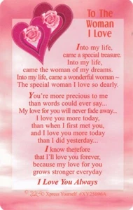 TARJETA BILLETERA DE RECUERDO A LA MUJER QUE AMO Pareja Verso Romántico Día de San Valentín 🙂 - Imagen 1 de 6