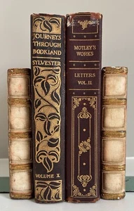 2 Antique Leather Books Motley's Works Journey Through Bookland Bookshelf Decor - Bild 1 von 20