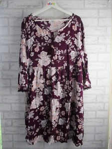 Rockmans womens shift dress purple pink floral print 14, round neck 3/4 sleeve - Picture 1 of 9