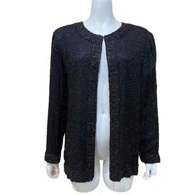 Laurence Kazar 1X Blazer Vintage Forrado con Cuentas Seda Noche Cóctel Chaqueta  Foto 1 de 4