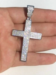 Hip Hop Pendant Real Solid 925 Silver Large Cross 1ct Moissanite GRA Certified - Picture 1 of 6