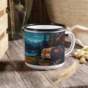 Camping RV Camper Enamel Camp Cup Outdoors Coffee Mug - Picture 1 of 6